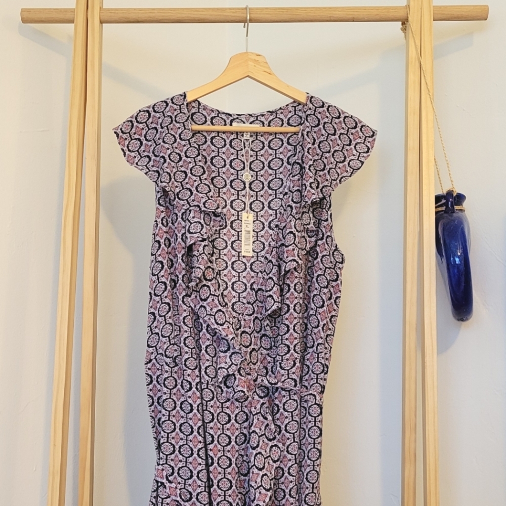 Max Studio Ruffle Wrap Dress in Blue/Pink Multi